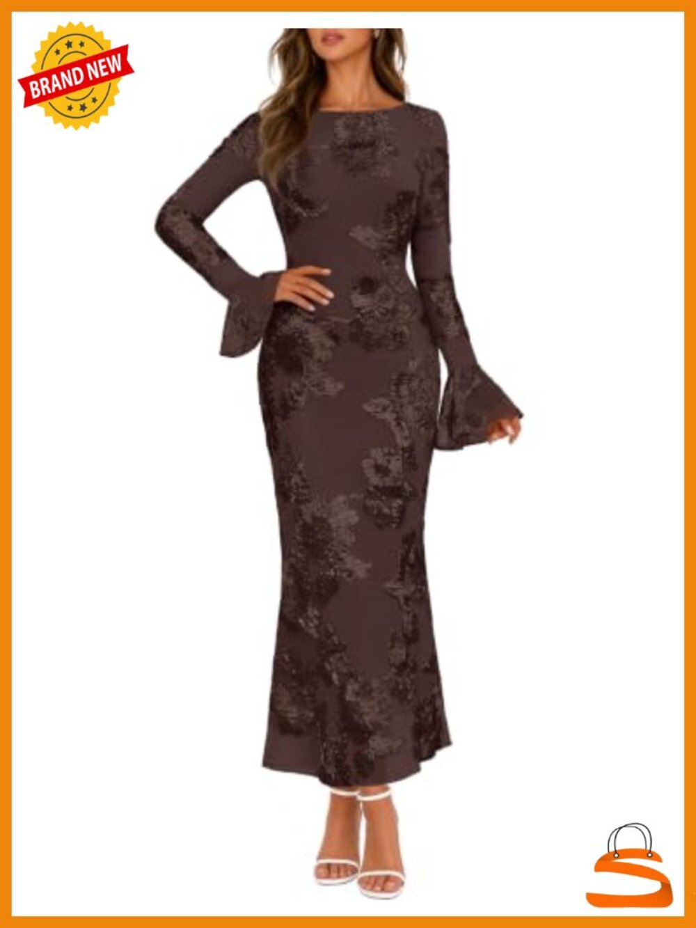 Women's Floral Mesh Bodycon Maxi Dress Long Sleeve Cocktail Party Wedding Guest